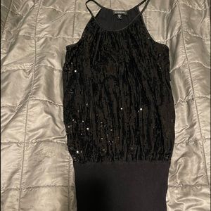 bebe Black Drapy Sequined Dress